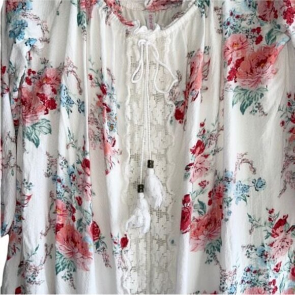 Xhilaration Tunic Dress Size XXL Off the Shoulders White Lace Pink Floral Casual - Picture 9 of 11